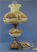 Vintage Fenton glass & brass base electric lamp