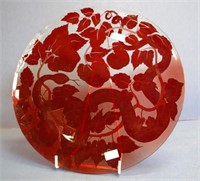 Red glass serving plate