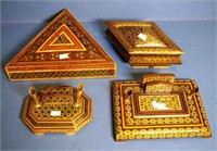 Two Persian inlaid wood standish
