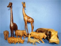 Eight assorted carved timber animal ornaments