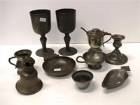 Ten various vintage pewter tableware pieces