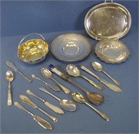 Quantity of silver plated serving trays & flatware