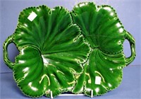 Antique Copeland majolica green leaf serving dish