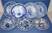 Seven assorted blue & white Delft plates