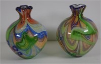 Two art glass multi coloured vases