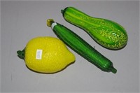 Three various glass fruit & vegetables pieces
