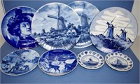 Eight assorted blue & white plates