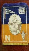 Navy Coaster - cloth with fringe 4.5" X 3"