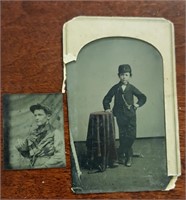 Tin Types (2)  Jockey &  boy in uniform & cigar