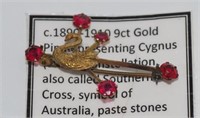 9ct gold swan and southern cross brooch