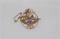 Edwardian 9ct gold & amethyst brooch/pendant