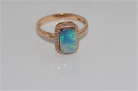 14ct rose gold and black opal ring