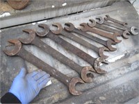 9 antique iron wrenches
