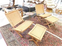 2 HANS WEGNER STYLE FOLDING CHAIRS WITH OTTOMAN