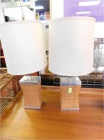 PAIR OF RATTAN AND CHROME TABLE LAMPS