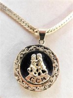 14K GOLD NECKLACE, GEMINI/ONYX/GOLD PENDANT