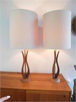 2 MID-CENTURY WALNUT TABLE LAMPS