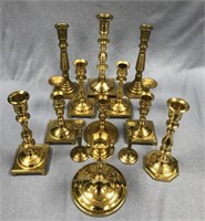 Large lot of brass candlesticks and a beautiful bl