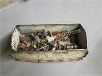 Vintage Steel toolbox, 9 x 21, assorted fittings