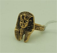 Vintage King Tut Pharoh Head Gold Ring Sz 6
