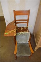 VINTAGE CHILDREN'S SCHOOL DESK AND CHILD'S ROCKER