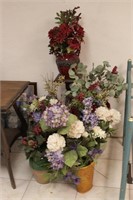 Group of Silk Flowers w/Planters & Pedestal