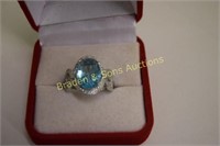 LADIES STERLING SILVER AQUA MARINE GEMSTONE