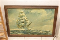 Large Framed Ship at Stormy Seas Print