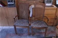 Pair of Caned Back Upholstered Armchairs