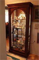 Large 5 Shelf Lighted Mahogany Curio Cabinet