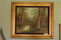 Framed Oil on Canvas - Trees & River