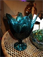 blue glass pedestal