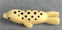 3" Walrus ivory seal with inset baleen spots