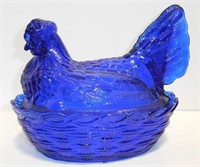 Lot #154 Large Blue Cobalt hen on nest 8” x 9"