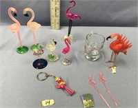 Hand blown flamingo and a flamingo shot glass and