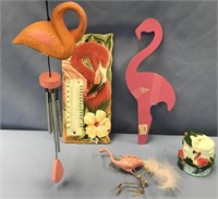 Flamingo thermometer, covered container, wind chim