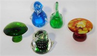 Lot #184 (5) Figural Art glass paperweights: