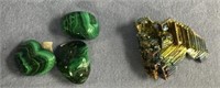 Lot of 3 malachite stones from Africa and Bismuth