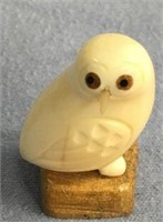 2" Ivory owl with natural walrus whisker beak and