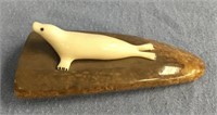 2" Ivory seal, well done on a 3" fossilized ivory