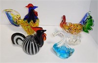 Lot #125 (3) Various size art glass chickens