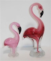 Lot #110 (2) Art glass flamingos 10” and 7”