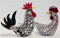 Lot #119 Art glass rooster and hen in swirl