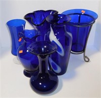 Lot #54 (6) Blue cobalt vases one with white