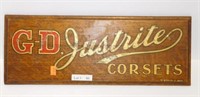 Lot #80 G-D. Justrite Corsets wooden advertising
