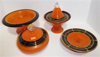 Lot #87 4pcs of vintage burnt orange glassware
