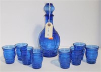 Lot #95 9pc Blue Cobalt pattern decanter set
