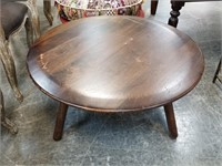 HEAVY ROUND SOLID WOOD COFFEE TABLE W THICK LEGS