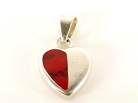 STERLING SILVER HEART PENDANT W RED STONE INLAY