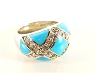 STERLING SILVER CZ & TURQUOISE COLORED STONE RING